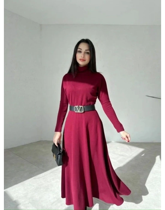 Kadın Uzun Kollu Balıkçı Yaka Uzun Akrilik Elbise