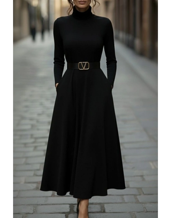 Kadın Uzun Kollu Balıkçı Yaka Uzun Akrilik Elbise