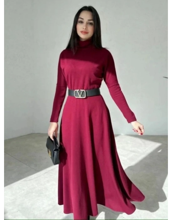 Kadın Uzun Kollu Balıkçı Yaka Uzun Akrilik Elbise