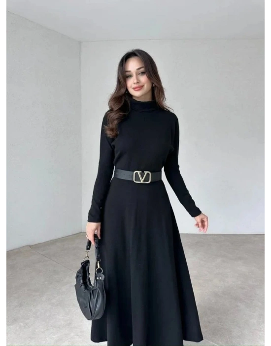 Kadın Uzun Kollu Balıkçı Yaka Uzun Akrilik Elbise