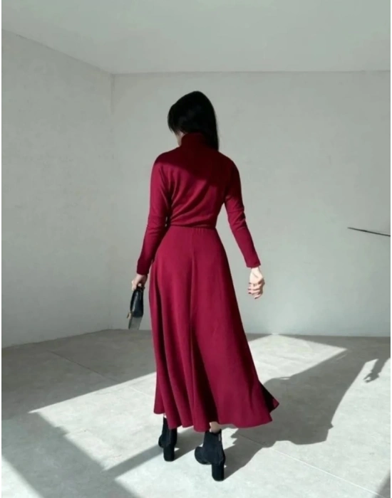 Kadın Uzun Kollu Balıkçı Yaka Uzun Akrilik Elbise