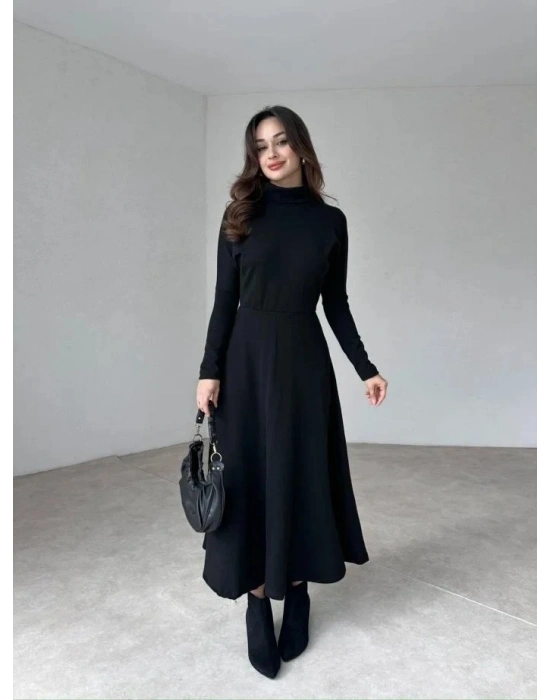 Kadın Uzun Kollu Balıkçı Yaka Uzun Akrilik Elbise