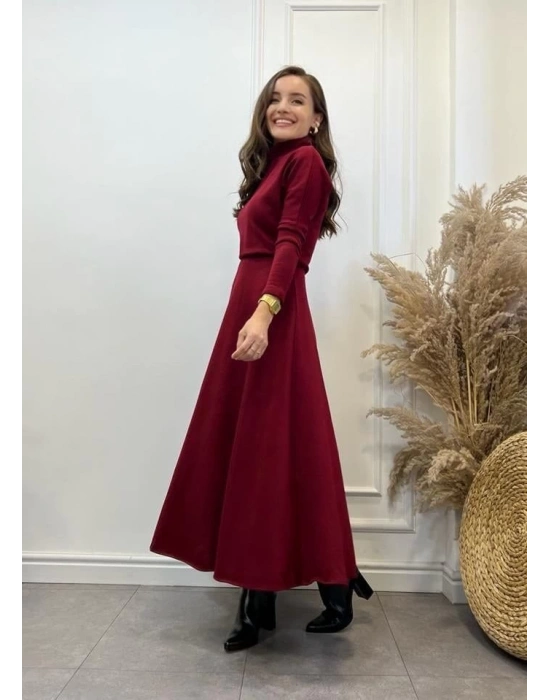 Kadın Uzun Kollu Balıkçı Yaka Uzun Akrilik Elbise