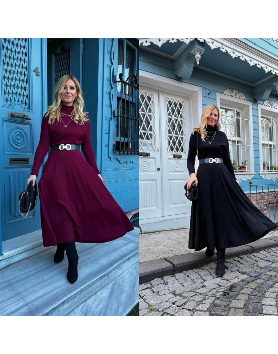 Kadın Uzun Kollu Balıkçı Yaka Uzun Akrilik Elbise