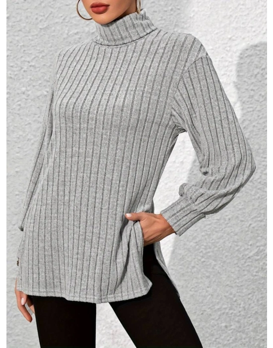 Kadın Uzun Kollu Balıkçı Yaka Yandan Yırtmaçlı şardonlu Kaşkorse Bluz