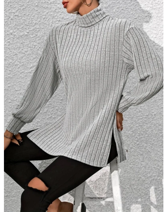 Kadın Uzun Kollu Balıkçı Yaka Yandan Yırtmaçlı şardonlu Kaşkorse Bluz