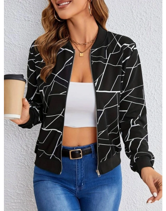 Kadın Uzun Kollu Baskılı Dalgıç Ceket