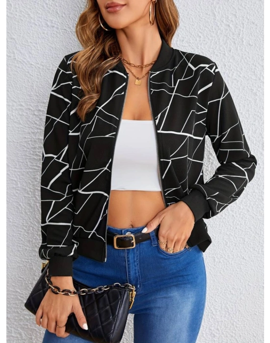 Kadın Uzun Kollu Baskılı Dalgıç Ceket
