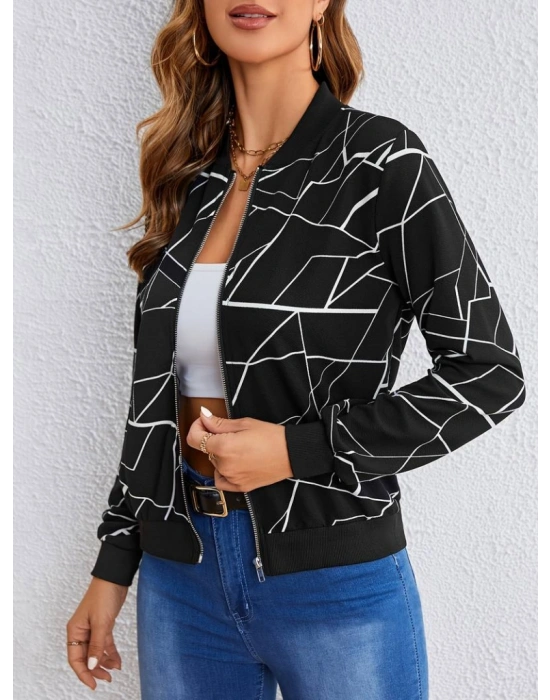 Kadın Uzun Kollu Baskılı Dalgıç Ceket