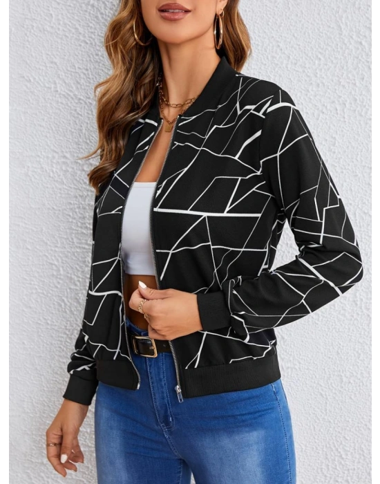 Kadın Uzun Kollu Baskılı Dalgıç Ceket