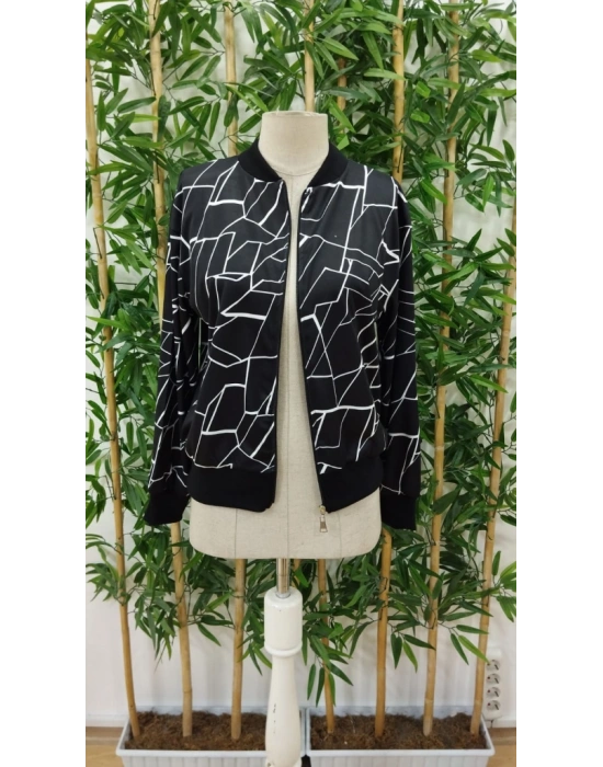 Kadın Uzun Kollu Baskılı Dalgıç Ceket