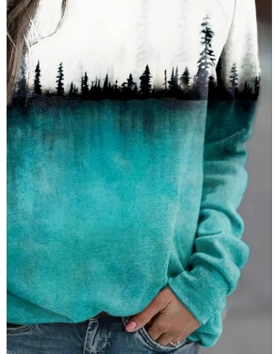 Kadın Uzun Kollu Baskılı şardonlu Dalgıç Bluz