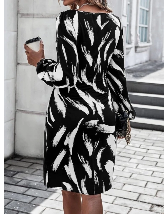 Kadın Uzun Kollu Bel Bağlama Detay Krep Elbise