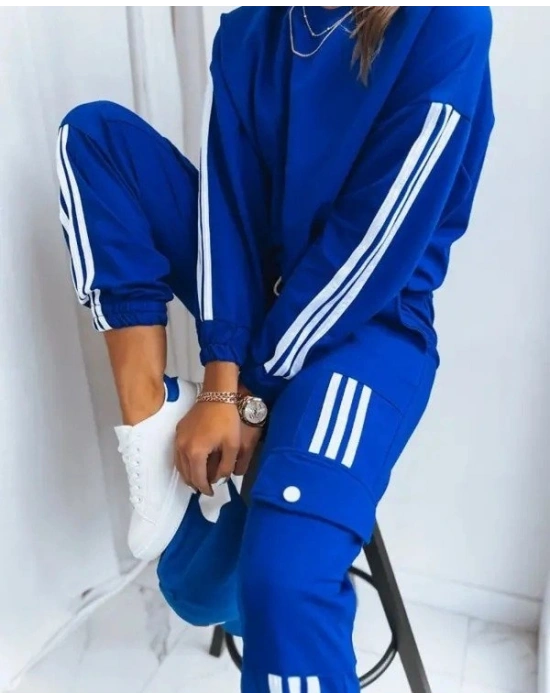 Kadın Uzun Kollu Beyaz şerit Detay Kargo Cep Iki Iplik Ikili Takım