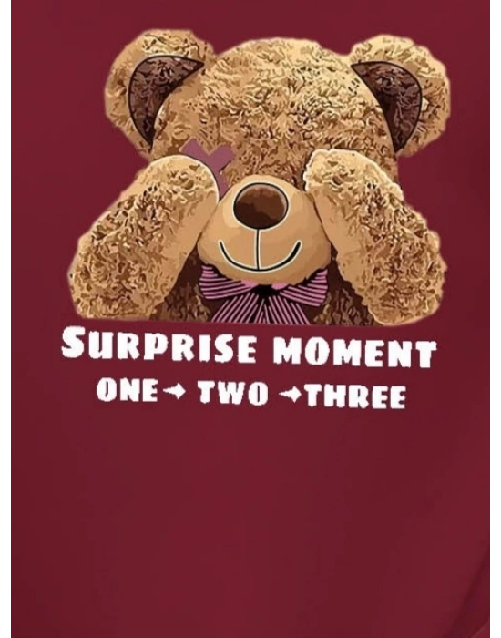 Kadın Uzun Kollu Bisiklet Yaka Ayıcık Desenli Viskon Iki Iplik Bluz