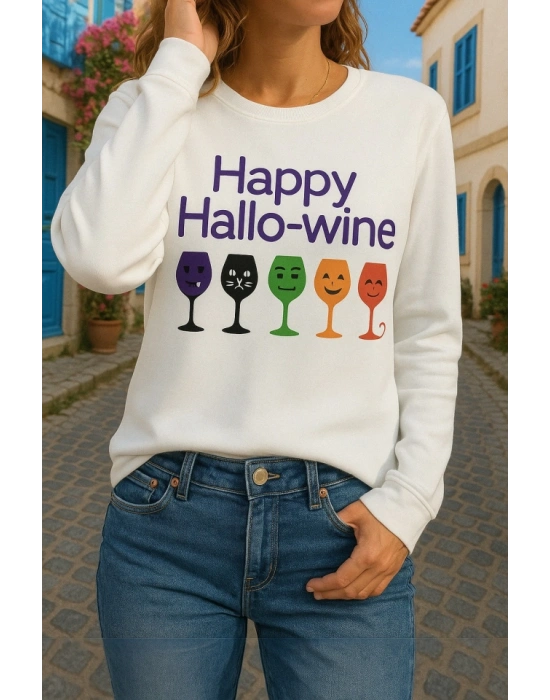 Kadın Uzun Kollu Bisiklet Yaka Baskılı Viskon Bluz