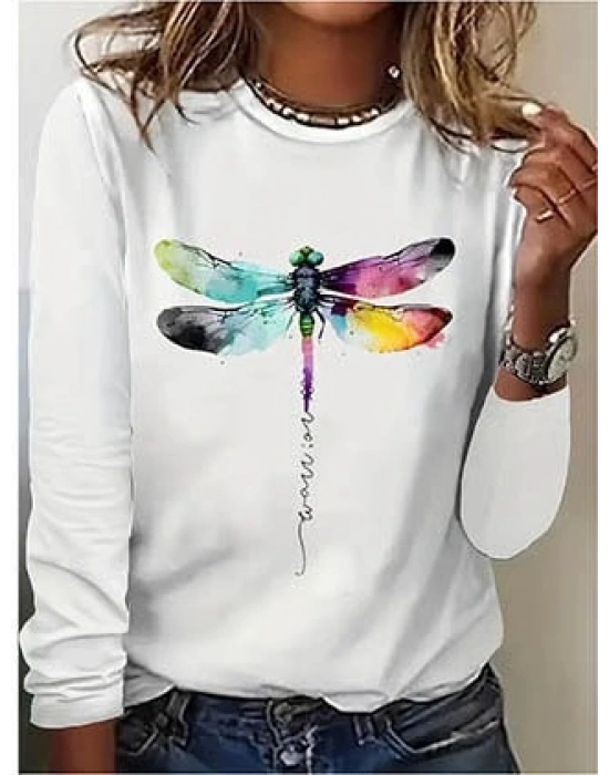 Kadın Uzun Kollu Bisiklet Yaka Baskılı Viskon Bluz