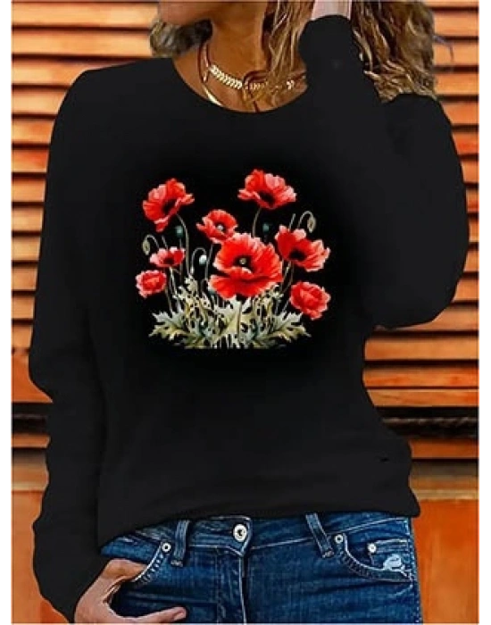 Kadın Uzun Kollu Bisiklet Yaka Baskılı Viskon Bluz