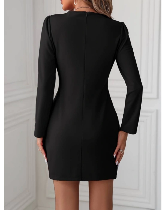 Kadın Uzun Kollu Bisiklet Yaka Bel Kemer Detay Ithal Krep Elbise