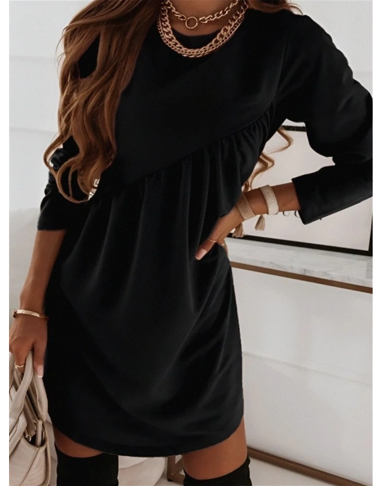 Kadın Uzun Kollu Bisiklet Yaka çapraz Büzgü Detay Iki Iplik Mini Boy Elbise