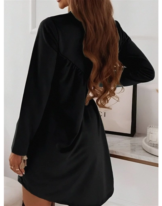 Kadın Uzun Kollu Bisiklet Yaka çapraz Büzgü Detay Iki Iplik Mini Boy Elbise