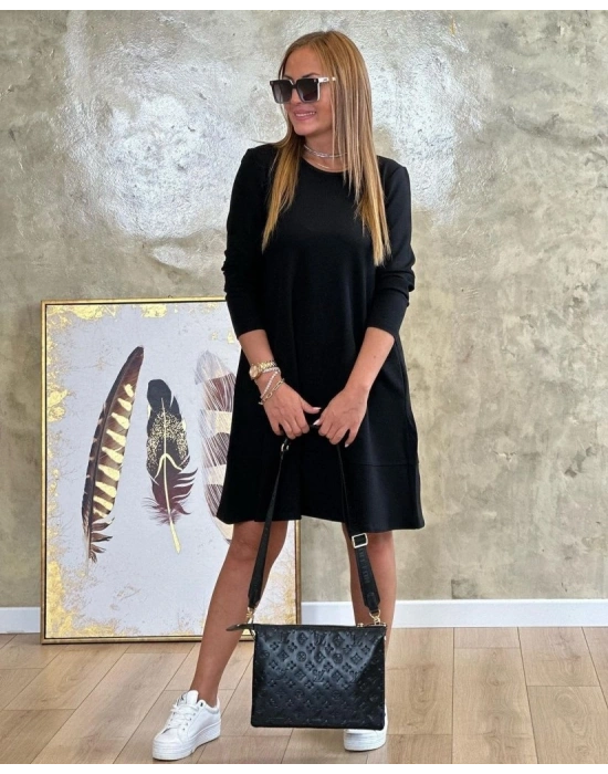 Kadın Uzun Kollu Bisiklet Yaka Cep Detay Etek Ucu Volanlı Iki Iplik Elbise