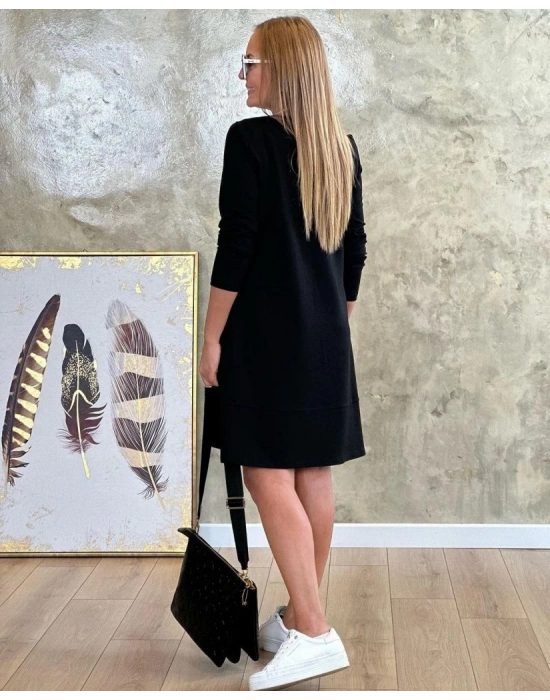 Kadın Uzun Kollu Bisiklet Yaka Cep Detay Etek Ucu Volanlı Iki Iplik Elbise