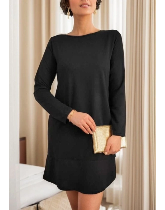 Kadın Uzun Kollu Bisiklet Yaka Cep Detay Etek Ucu Volanlı Iki Iplik Elbise