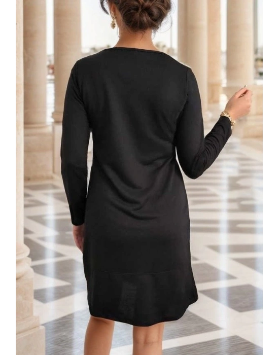 Kadın Uzun Kollu Bisiklet Yaka Cep Detay Etek Ucu Volanlı Iki Iplik Elbise