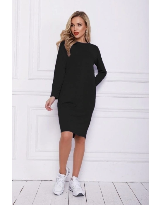 Kadın Uzun Kollu Bisiklet Yaka Cep Detay Etek Ucu Volanlı Iki Iplik Elbise