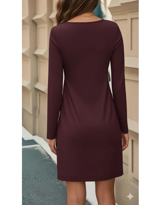 Kadın Uzun Kollu Bisiklet Yaka çiçek Desenli Mini Dalgıç Elbise