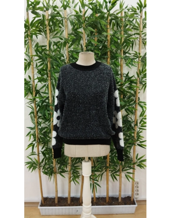 Kadın Uzun Kollu Bisiklet Yaka çiçek Desenli Triko Bluz