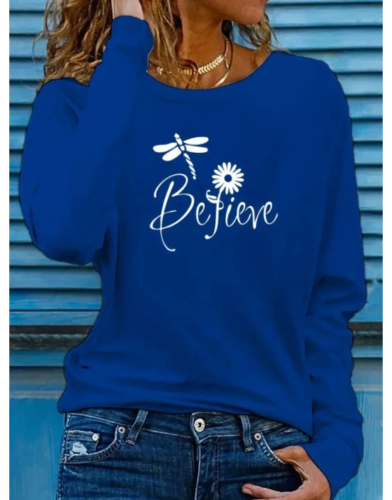 Kadın Uzun Kollu Bisiklet Yaka çiçek Desenli Viskon Bluz