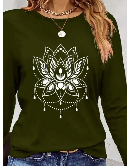 Kadın Uzun Kollu Bisiklet Yaka çiçek Desenli Viskon Bluz