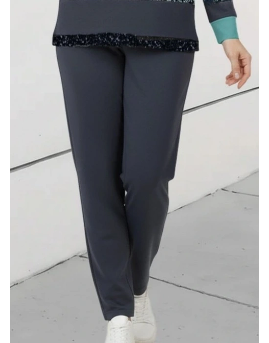 Kadın Uzun Kollu Bisiklet Yaka çizgili Desen Iki Iplik Bluz Ve Pantolon Ikili Takım