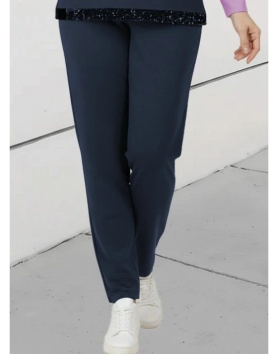 Kadın Uzun Kollu Bisiklet Yaka çizgili Desen Iki Iplik Bluz Ve Pantolon Ikili Takım