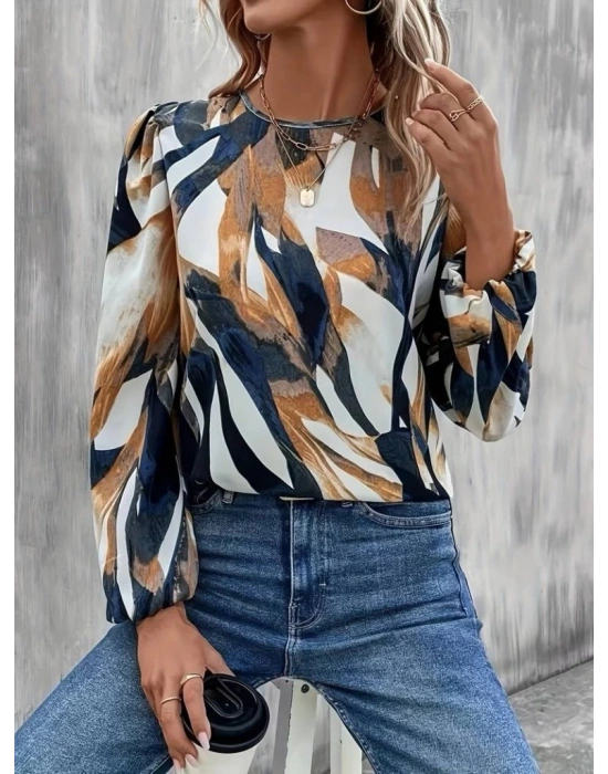 Kadın Uzun Kollu Bisiklet Yaka çok Renkli Sandy Bluz