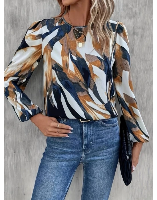 Kadın Uzun Kollu Bisiklet Yaka çok Renkli Sandy Bluz