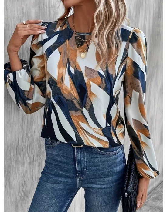 Kadın Uzun Kollu Bisiklet Yaka çok Renkli Sandy Bluz