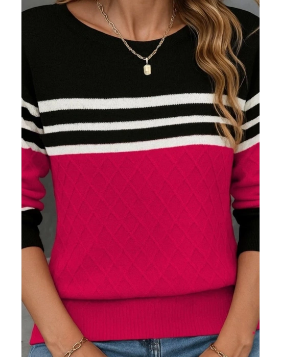 Kadın Uzun Kollu Bisiklet Yaka çok Renkli Triko Bluz