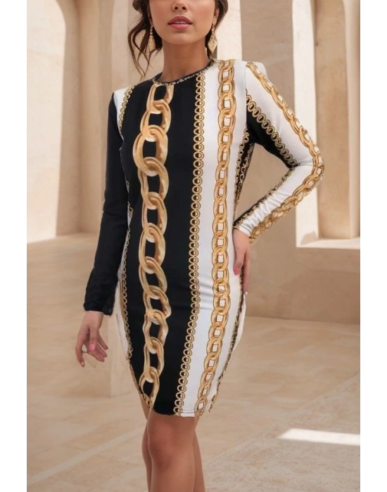 Kadın Uzun Kollu Bisiklet Yaka cuba Midi Boy Elbise