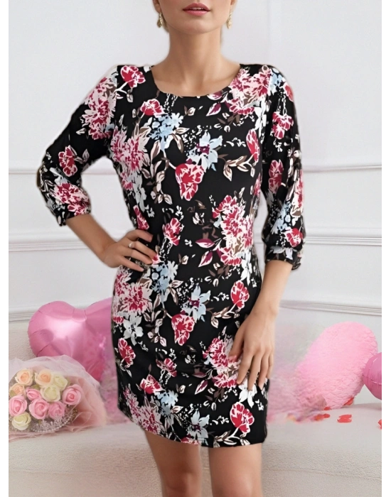 Kadın Uzun Kollu Bisiklet Yaka Dalgıç Mini Boy Elbise