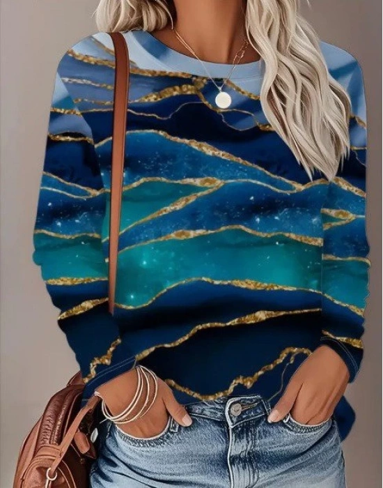 Kadın Uzun Kollu Bisiklet Yaka Desenli Modal Bluz