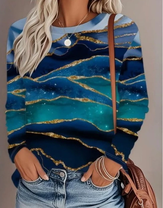 Kadın Uzun Kollu Bisiklet Yaka Desenli Modal Bluz