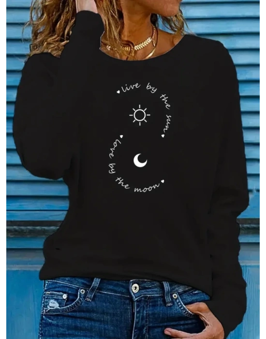 Kadın Uzun Kollu Bisiklet Yaka Desenli Viskon Bluz