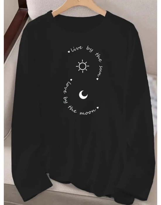 Kadın Uzun Kollu Bisiklet Yaka Desenli Viskon Bluz