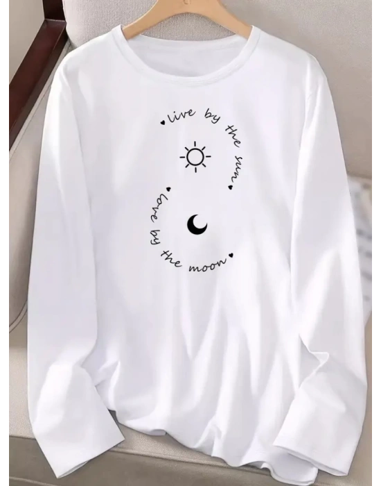 Kadın Uzun Kollu Bisiklet Yaka Desenli Viskon Bluz