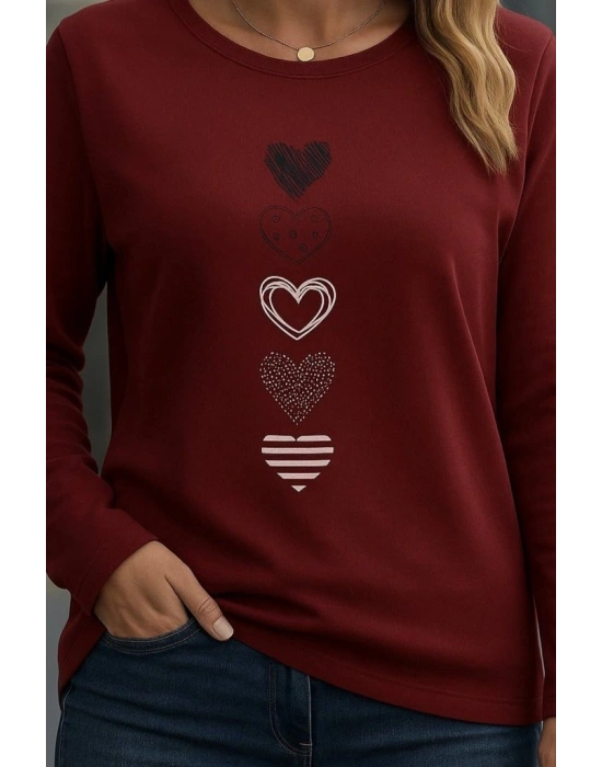 Kadın Uzun Kollu Bisiklet Yaka Desenli Viskon Bluz