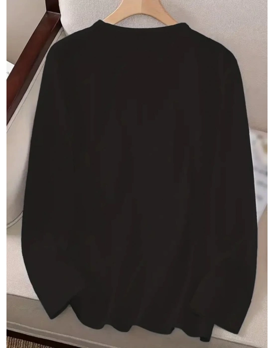 Kadın Uzun Kollu Bisiklet Yaka Desenli Viskon Bluz