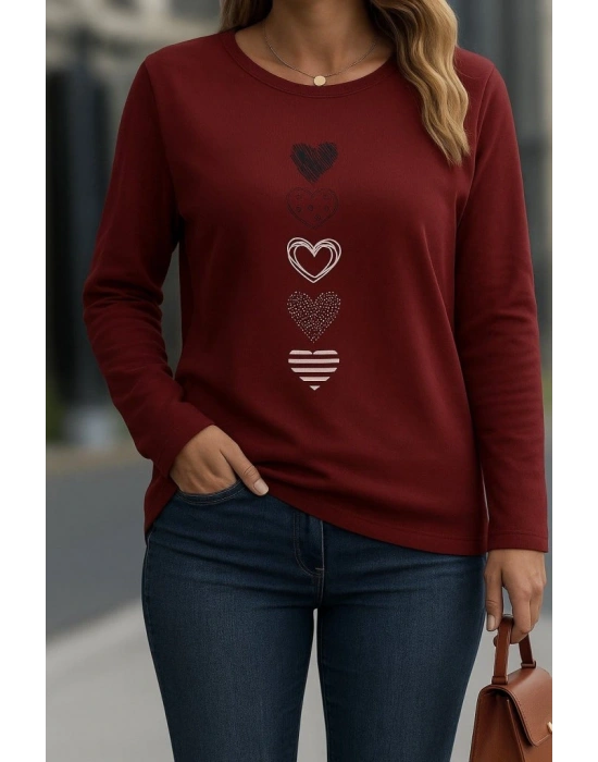 Kadın Uzun Kollu Bisiklet Yaka Desenli Viskon Bluz